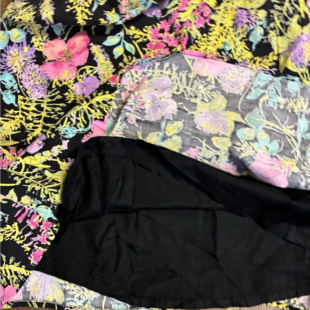 Rafaella Black A-Line Skirt with Pink, Purple & Yellow Floral Print